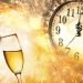 Clock at midnight on New Year's Eve in Atlanta, with champagne toast