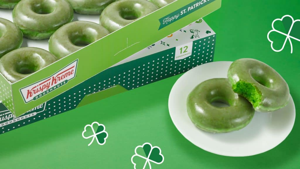 Wear green and get a FREE Krispy Kreme green-glazed donut on Tuesday and Wednesday this week.