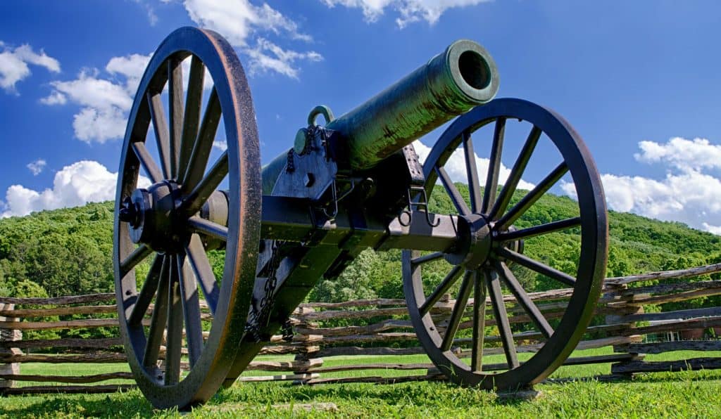 A Civil War era cannon overlooks Kennesaw Mountain National Battlefield park.