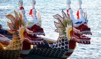 colorful dragon boats on the lake