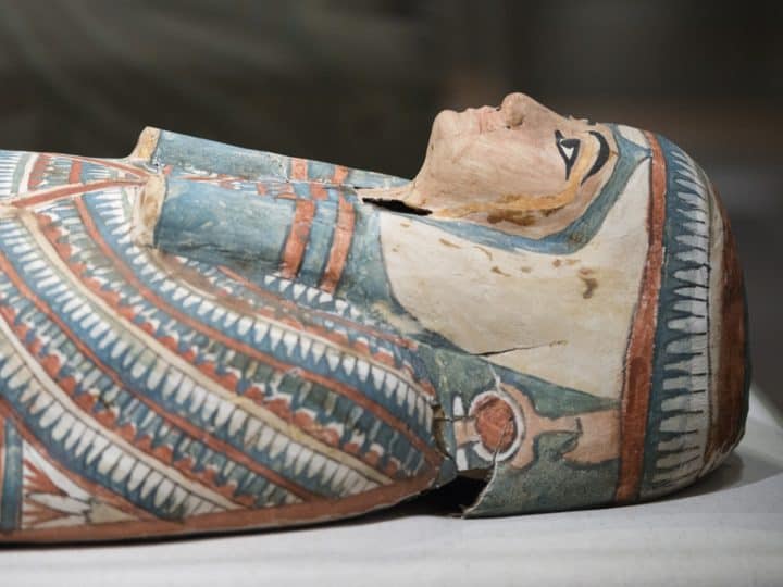 an egyptian mummy sarcophagus at the Carlos Museum in Atlanta