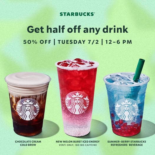 Starbucks Get 50 off a handcrafted beverage this Friday, July 12th